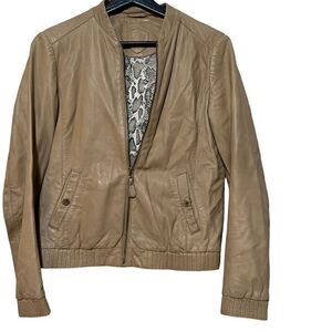 Massimo Dutti Women's Tan Sheep Skin Leather Moto Jacket